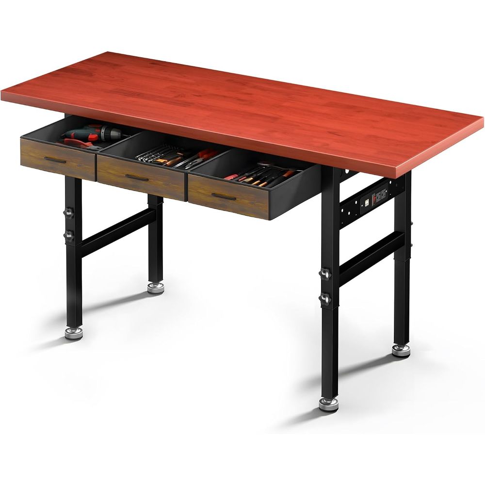 Workbench Woodworking - 60인치 높이 조절 가능한 작업대 책상(서랍