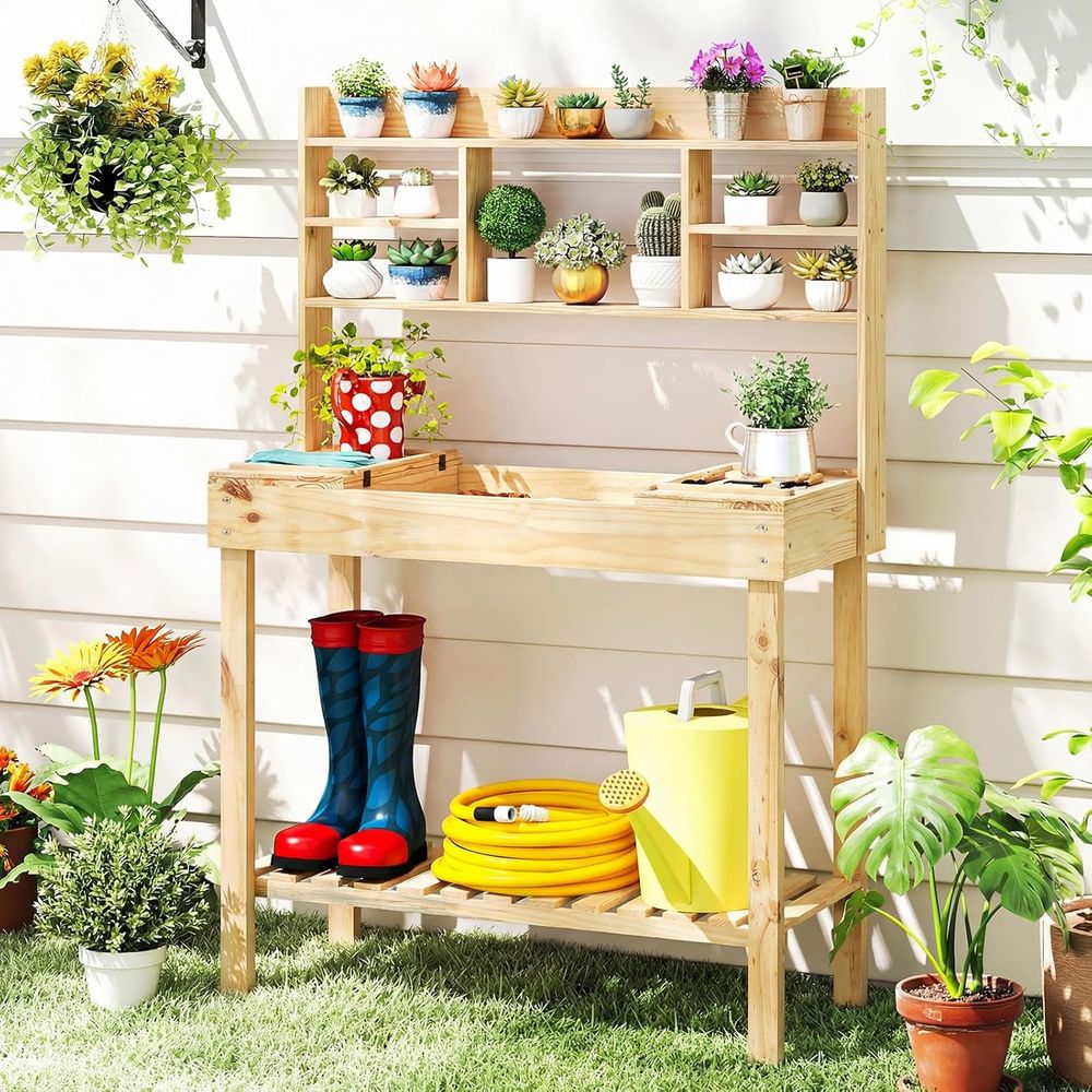 Workbench Woodworking - 화분꽂이용 테이블, 60인치 목재 정원 작업대,