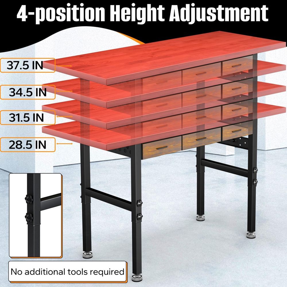 60인치 높이 조절 가능한 작업대 책상(서랍 포함),  - Workbench Woodworking 리뷰 및 가격