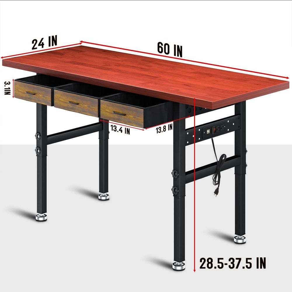 60인치 높이 조절 가능한 작업대 책상(서랍 포함),  - Workbench Woodworking 리뷰 및 가격