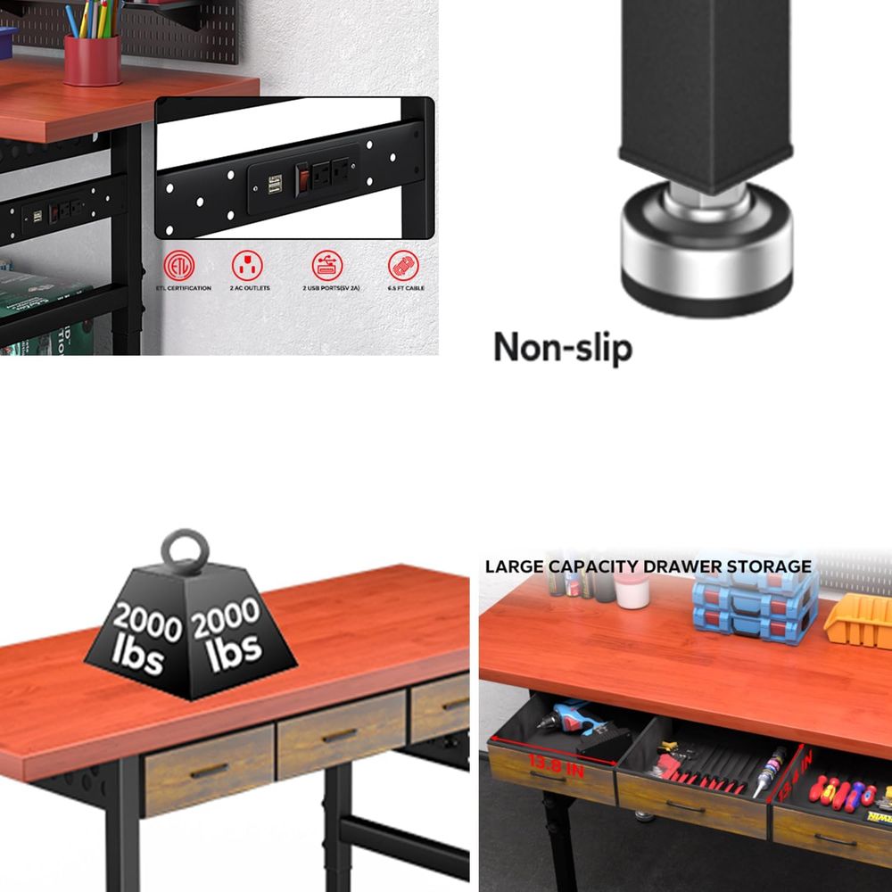 60인치 높이 조절 가능한 작업대 책상(서랍 포함),  - Workbench Woodworking 리뷰 및 가격