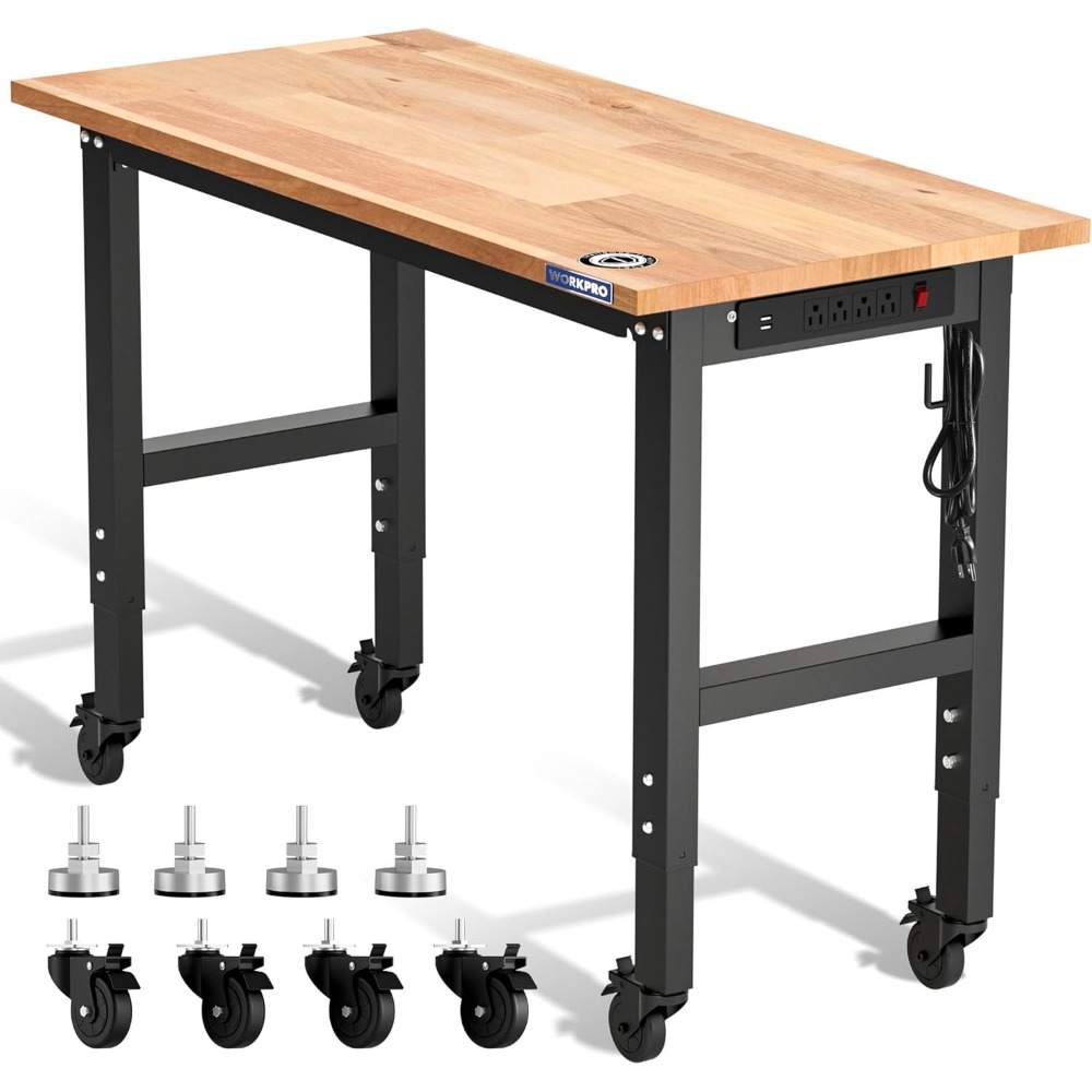 차고 작업대, 바퀴와 레벨링 풋이 있는 48X22 조절 - Workbench Woodworking 리뷰 및 가격