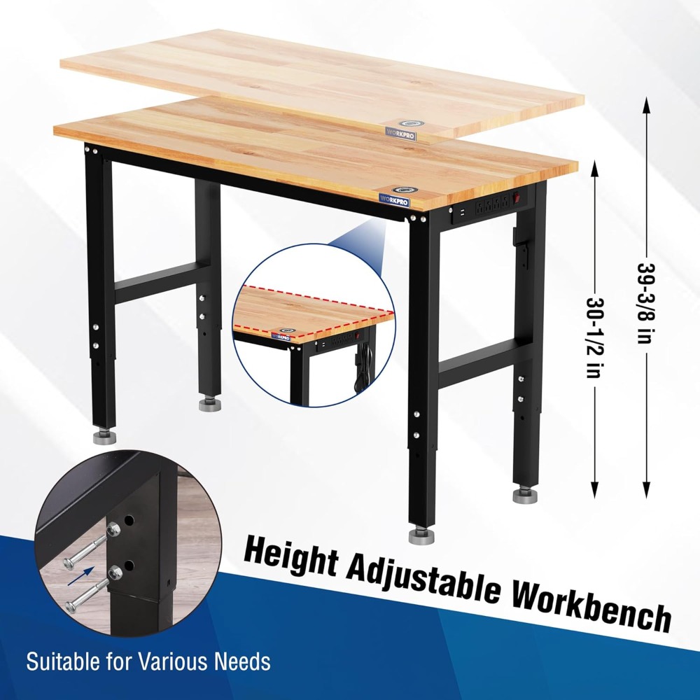 차고 작업대, 바퀴와 레벨링 풋이 있는 48X22 조절 - Workbench Woodworking 리뷰 및 가격
