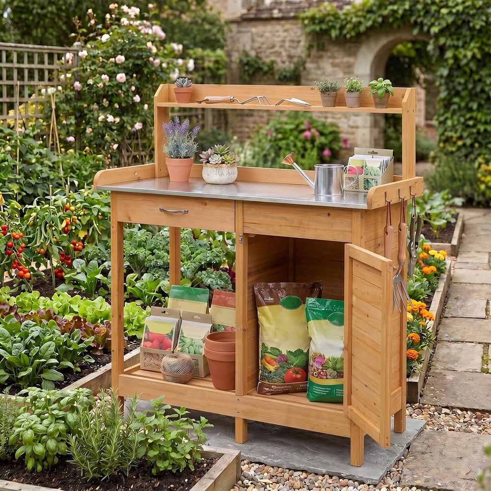 야외 화분 키우기용 테이블, 나무 정원 작업대, 수납장 - Workbench Woodworking 리뷰 및 가격